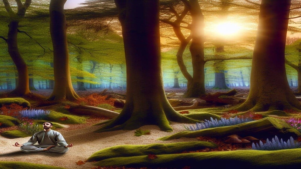 Mindful practice in a serene forest